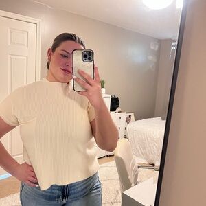 Cream Ribbed Women's Top